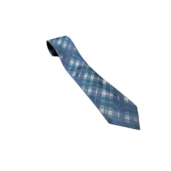 Calvin Klein Mens Silk Plaid Tie Blue One Size Adjustable Fit Career Formal - Picture 1 of 6